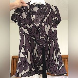 BCBG 100% Silk Blouse Taupe Purple and Black